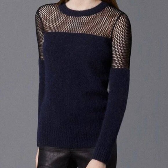 AllSaints Minako Angora Mesh Sweater Navy Blue Size 4 Small - Picture 15 of 15